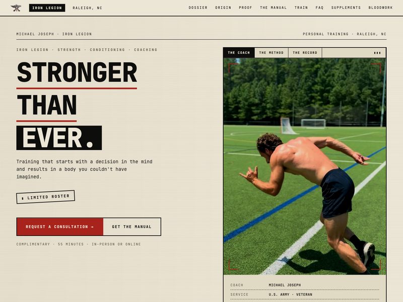 Iron Legion homepage for Michael Joseph, personal trainer in Raleigh NC